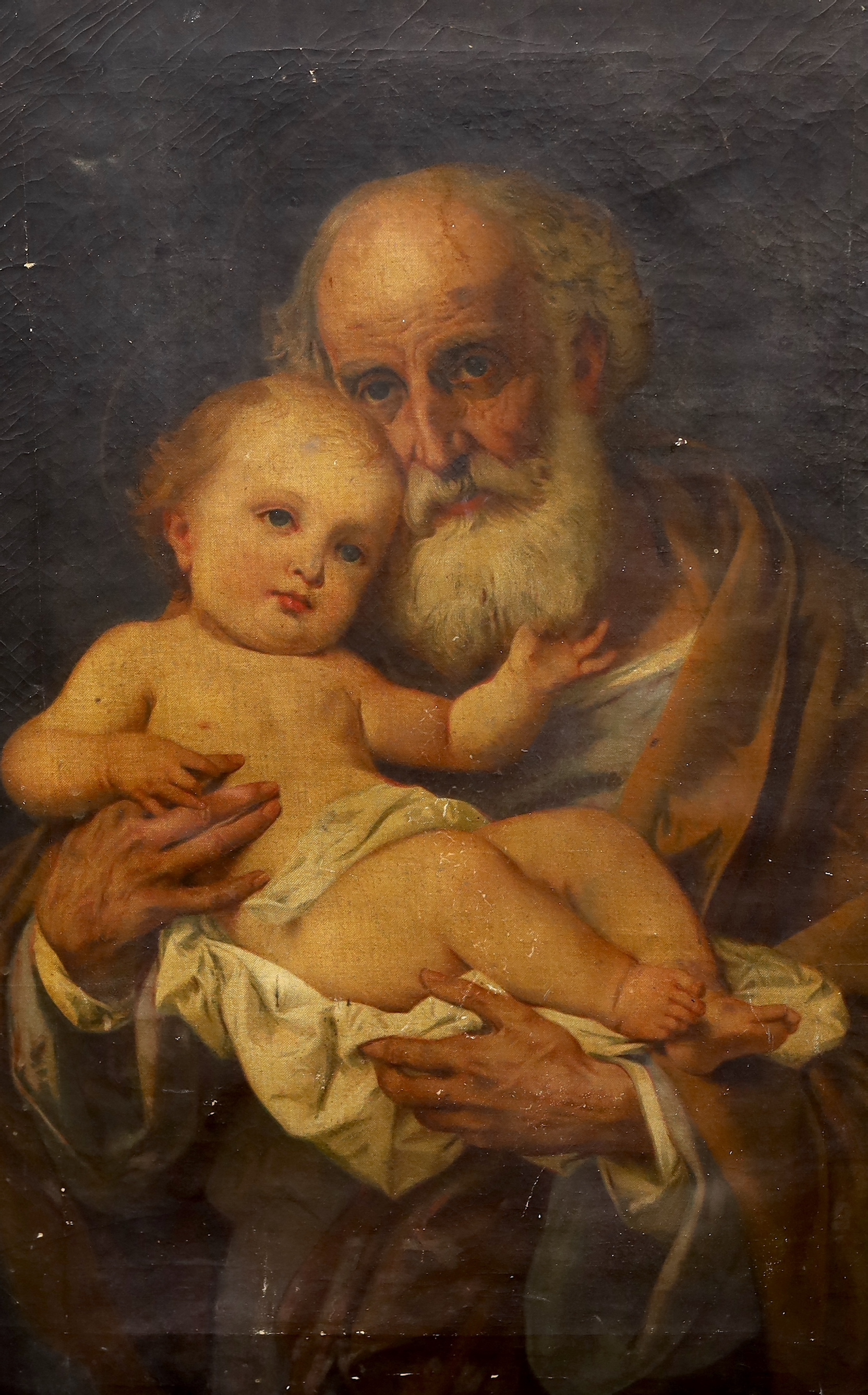 Studio of Guiseppe Bertini (Italian, 1825-1898), St. Joseph with Child, oil on canvas, 89 x 59cm